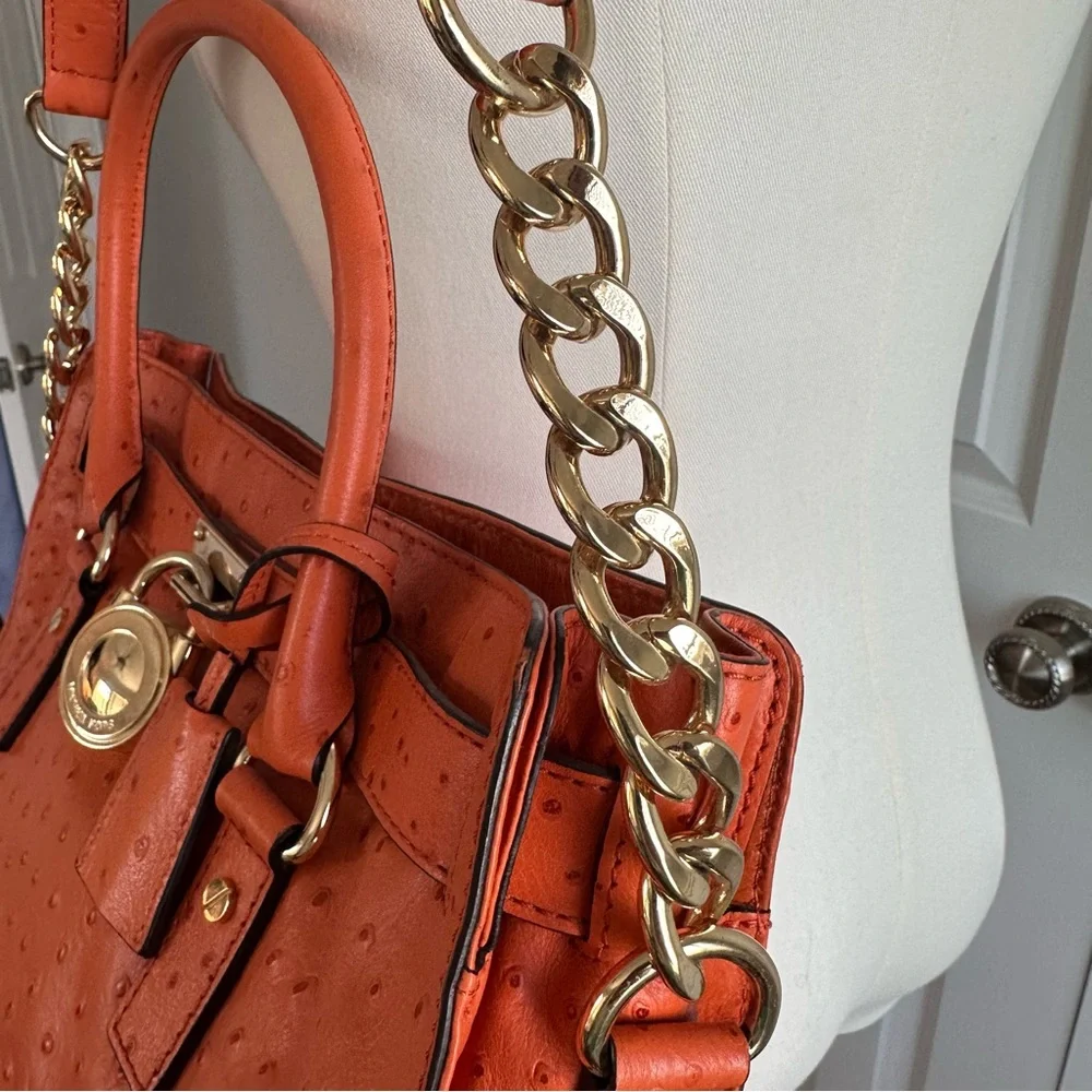 NWOT Michael Kors Orange Ostrage Embossed Leather Shoulder Bag with Gold Accents